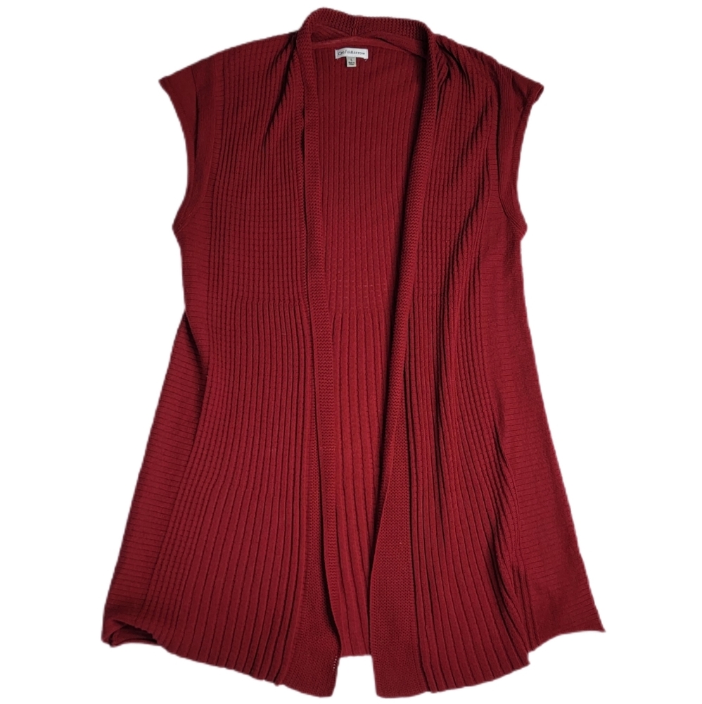 Croft & Barrow Crimson Red Open Front Cardigan Large Knit Waffle Shawl Sweater